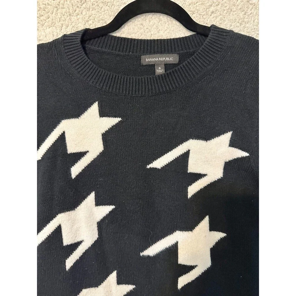 Banana Republic Black/White Herringbone Knit‎ Sweater Black Trim  Size S